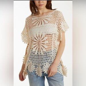 India Boutique Crochet Floral Openwork Tunic — Cream